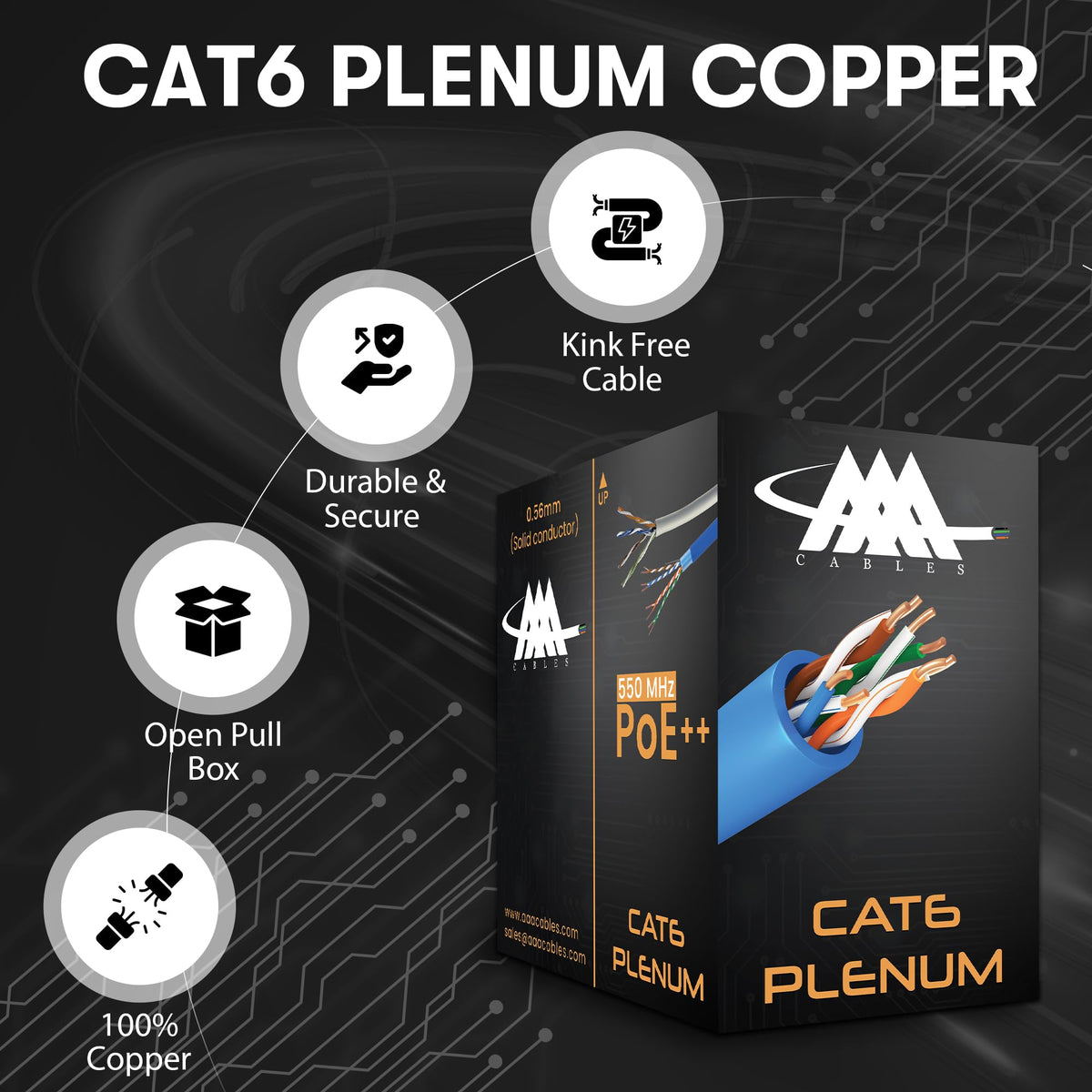 Cat6 Plenum Cable 1000Ft Bare Copper 23AWG Blue Q995