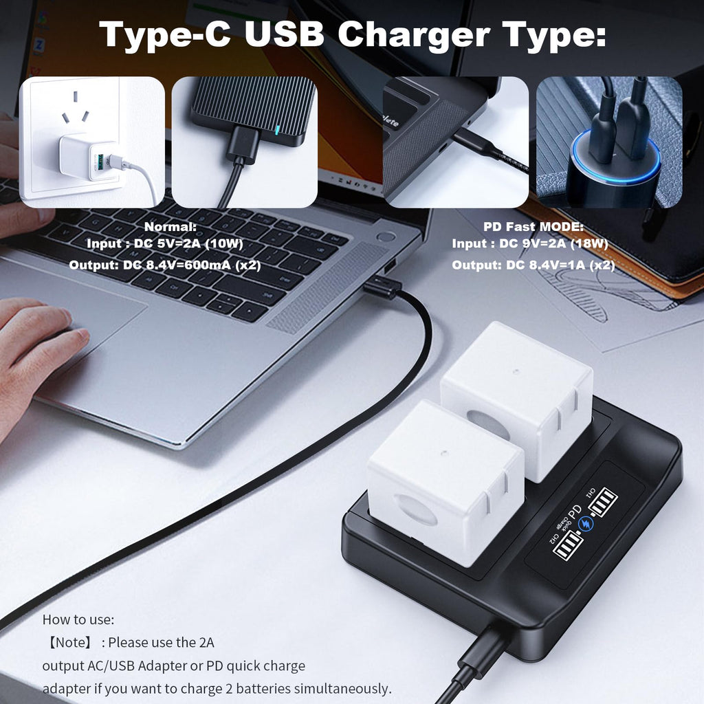 18W PD LCD USB Dual Battery Charger P3585