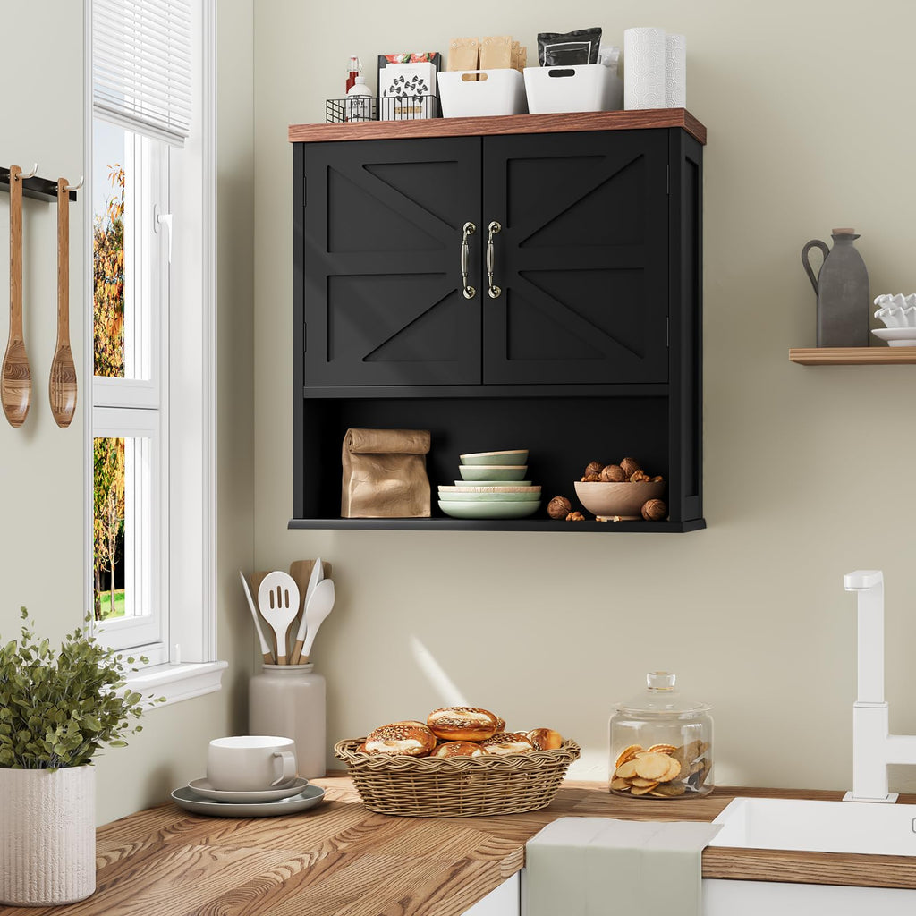 Black Wall Mounted Bathroom Cabinet with Adjustable Shelf S973