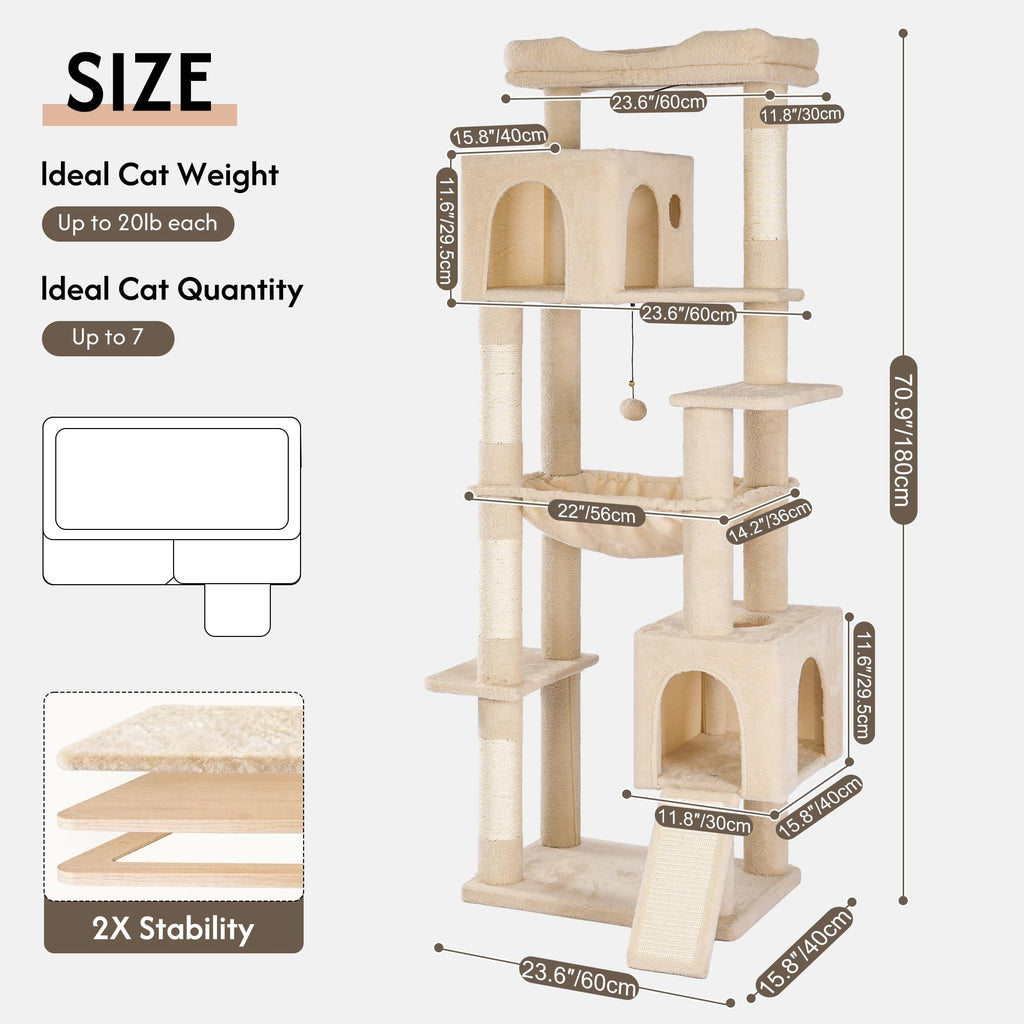 70” XXL Cat Tree Tower with Oversized Bed M3589