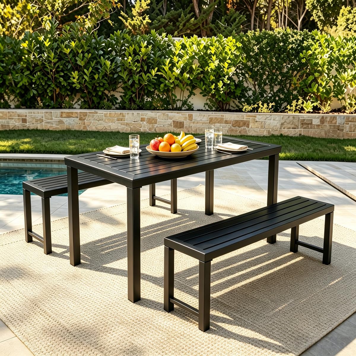 Black 46" Metal Outdoor Bench Y198