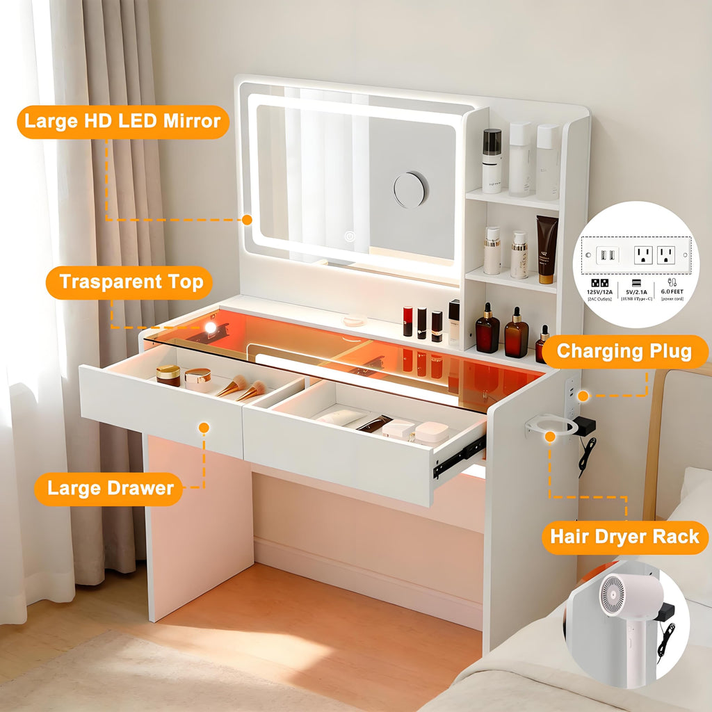 White Makeup Vanity Desk with LED Mirror L127