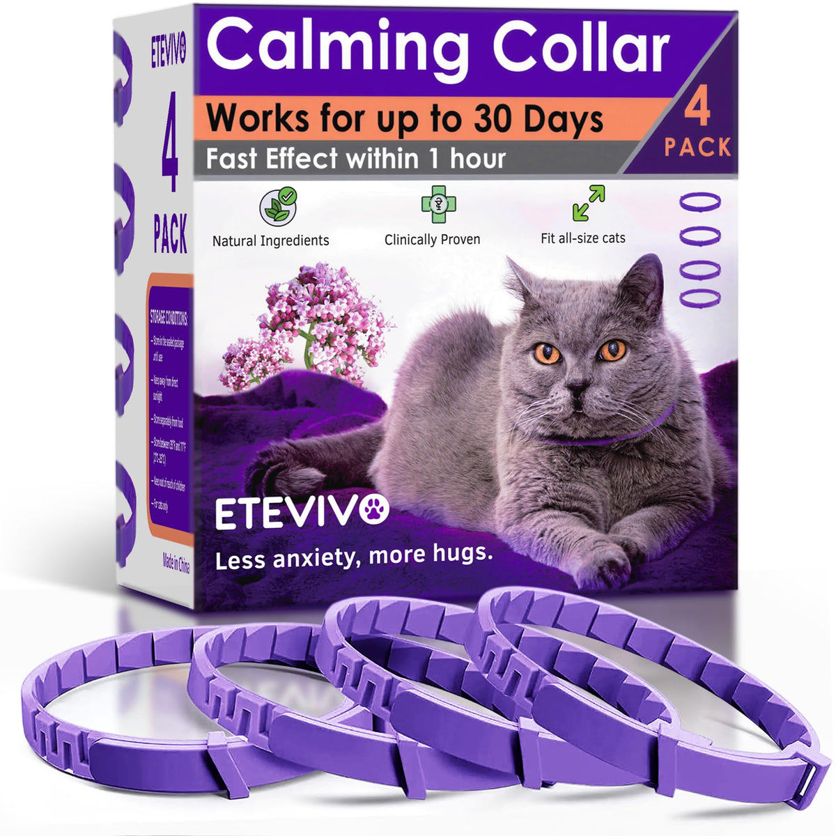4 Pack Adjustable Calming Collar for Cats W554840