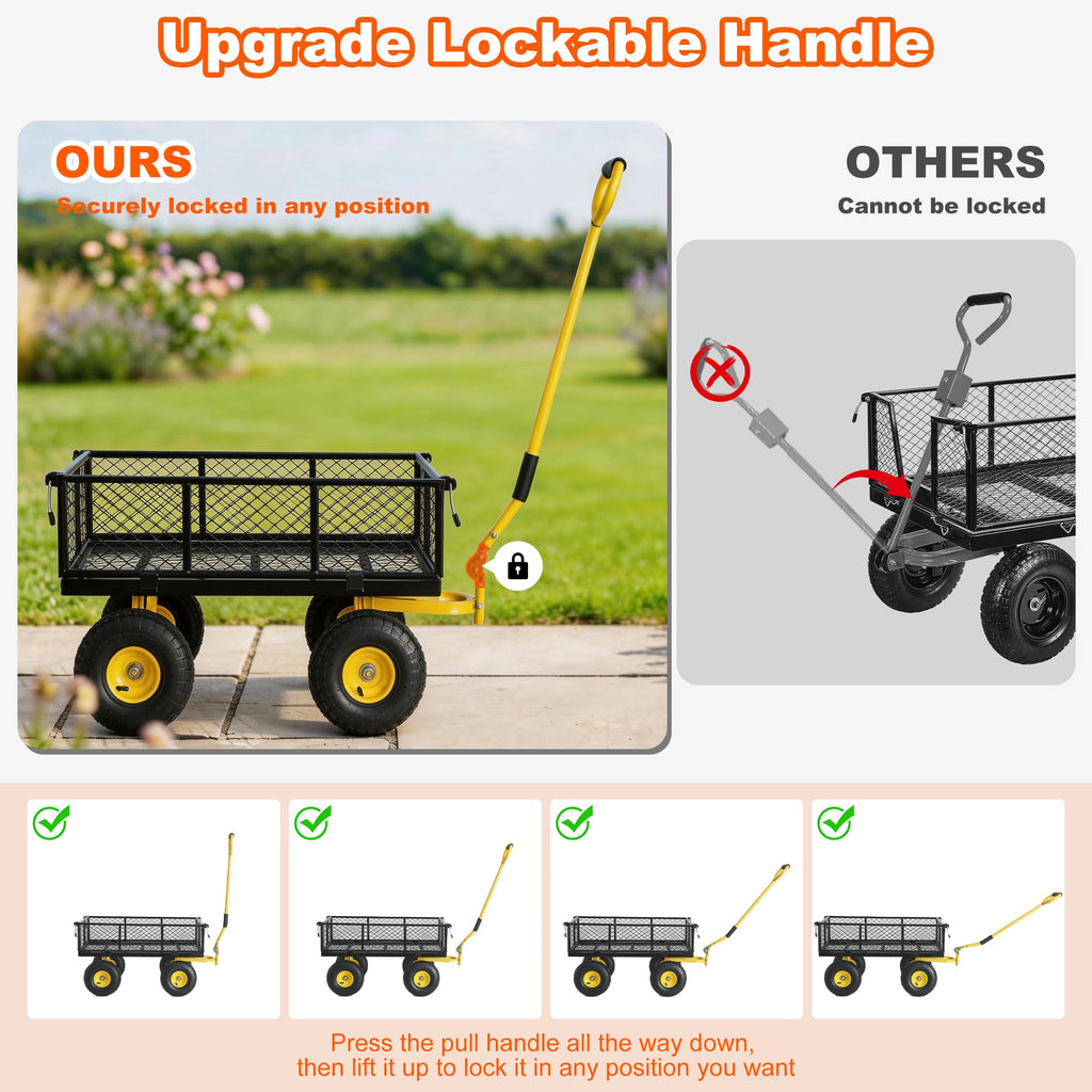 Heavy Duty Steel Garden Cart with Handle & 10" All Terrain Tires Z3321