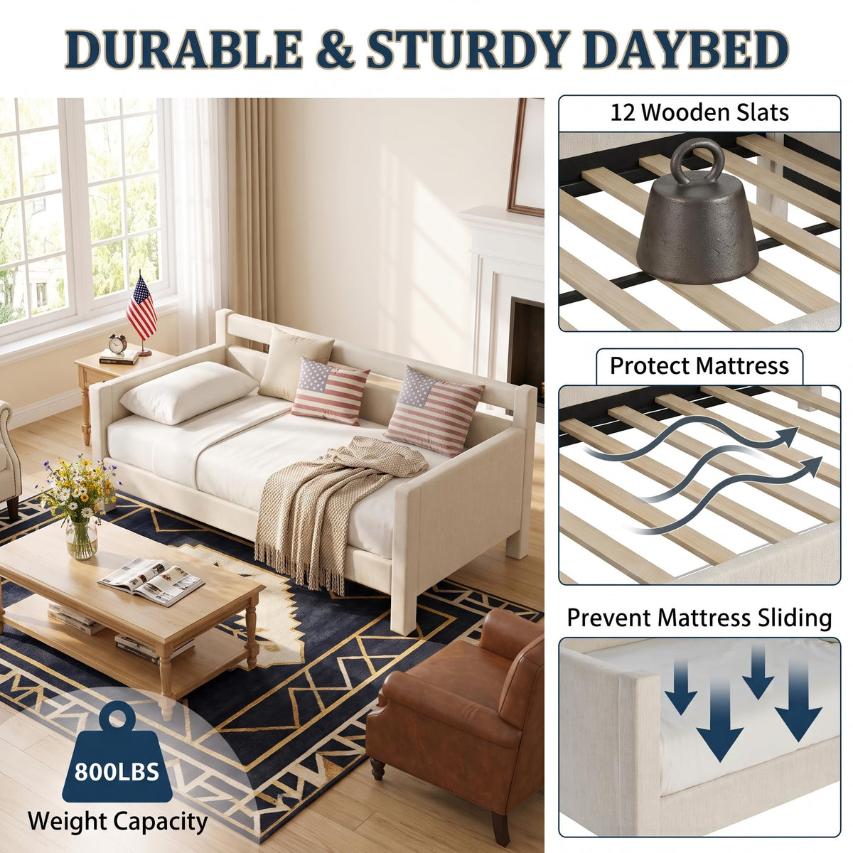 Twin Size Upholstered Platform Daybed with Headboard Y26179
