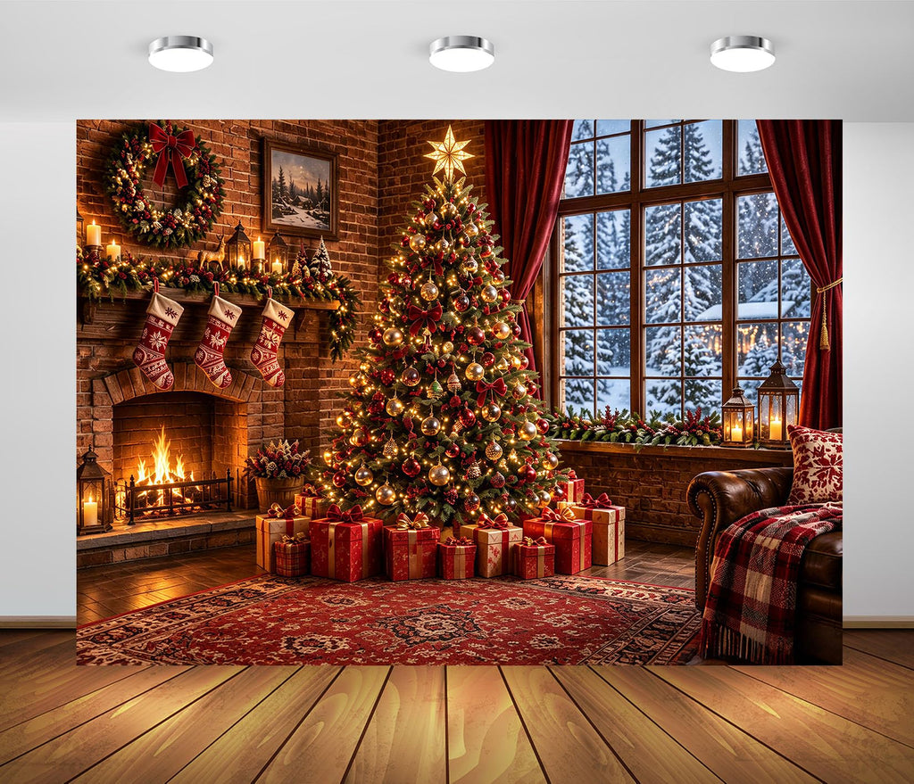 Fabric Christmas Window Backdrop J7457