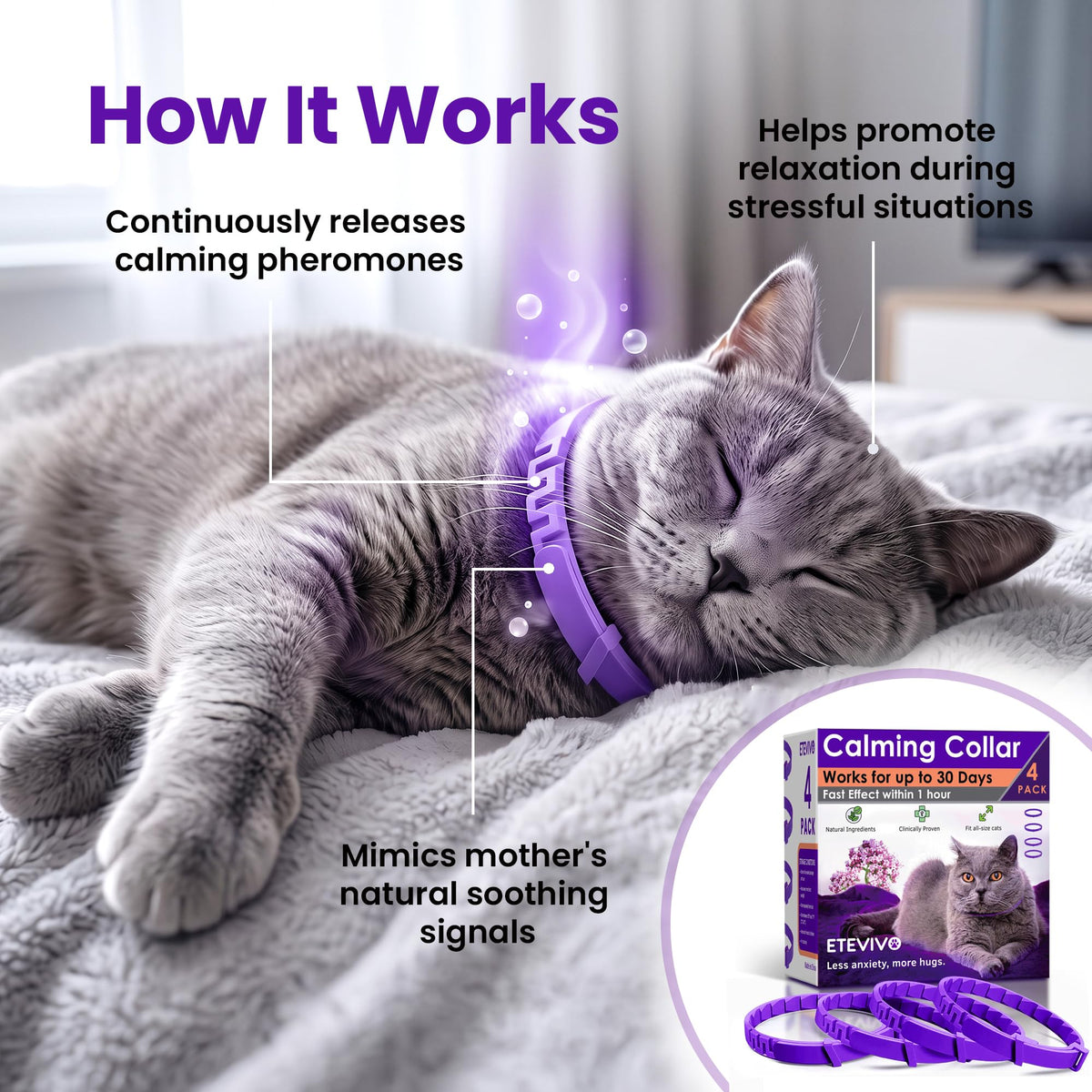 4 Pack Adjustable Calming Collar for Cats W554840