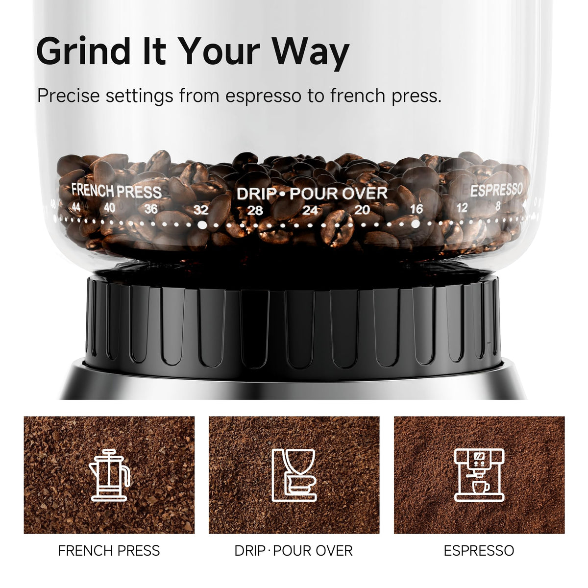 Electric Coffee Grinder with 48 Grind Settings J42478