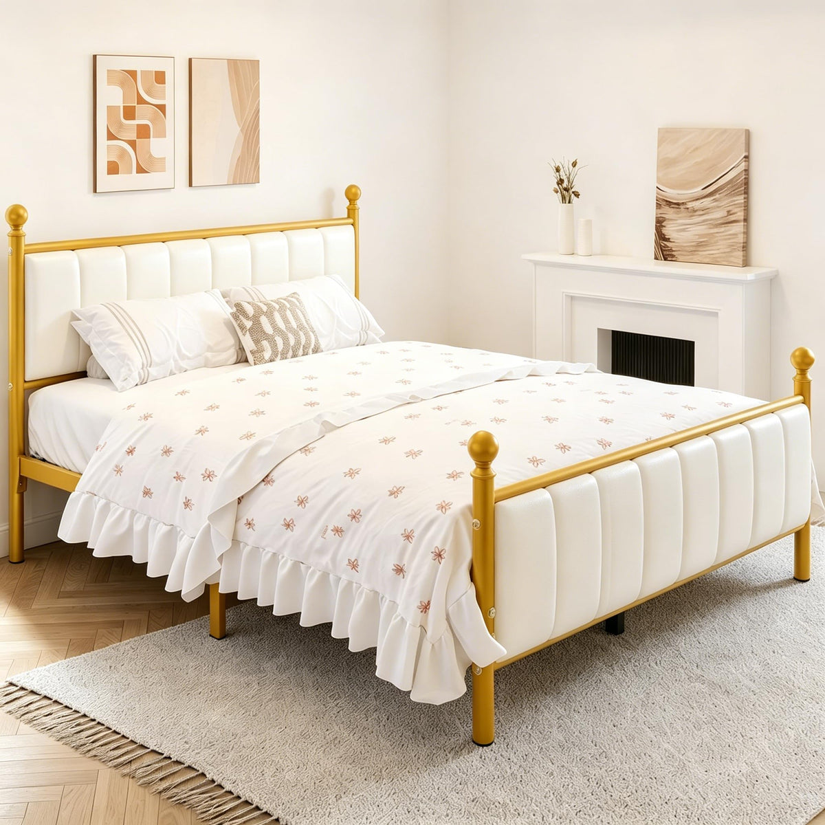 Gold Full Size Bed Frame with Headboard and Under Bed Storage V283618