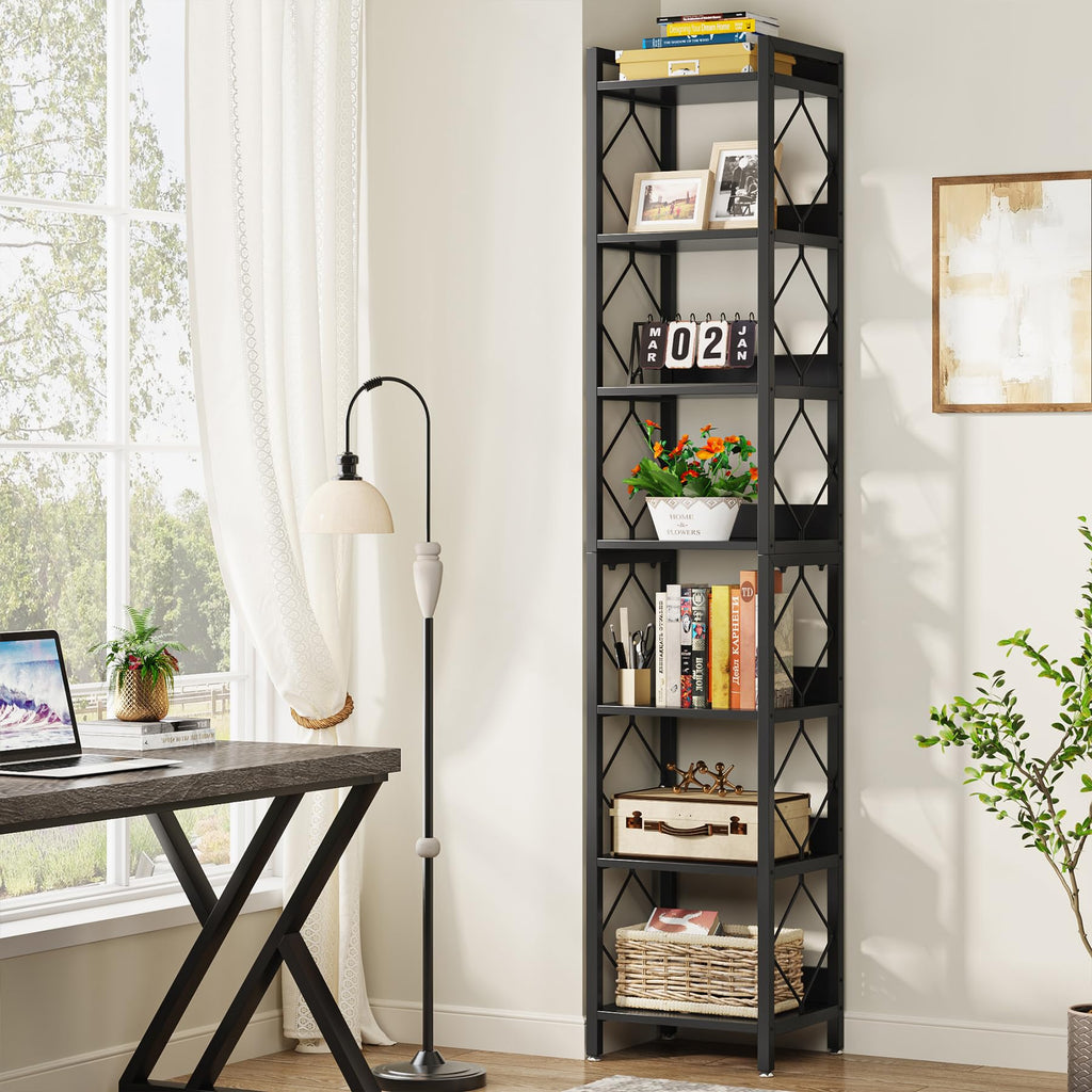 78.7 Inch Tall Skinny Narrow Black Bookshelf Bookcase R10002