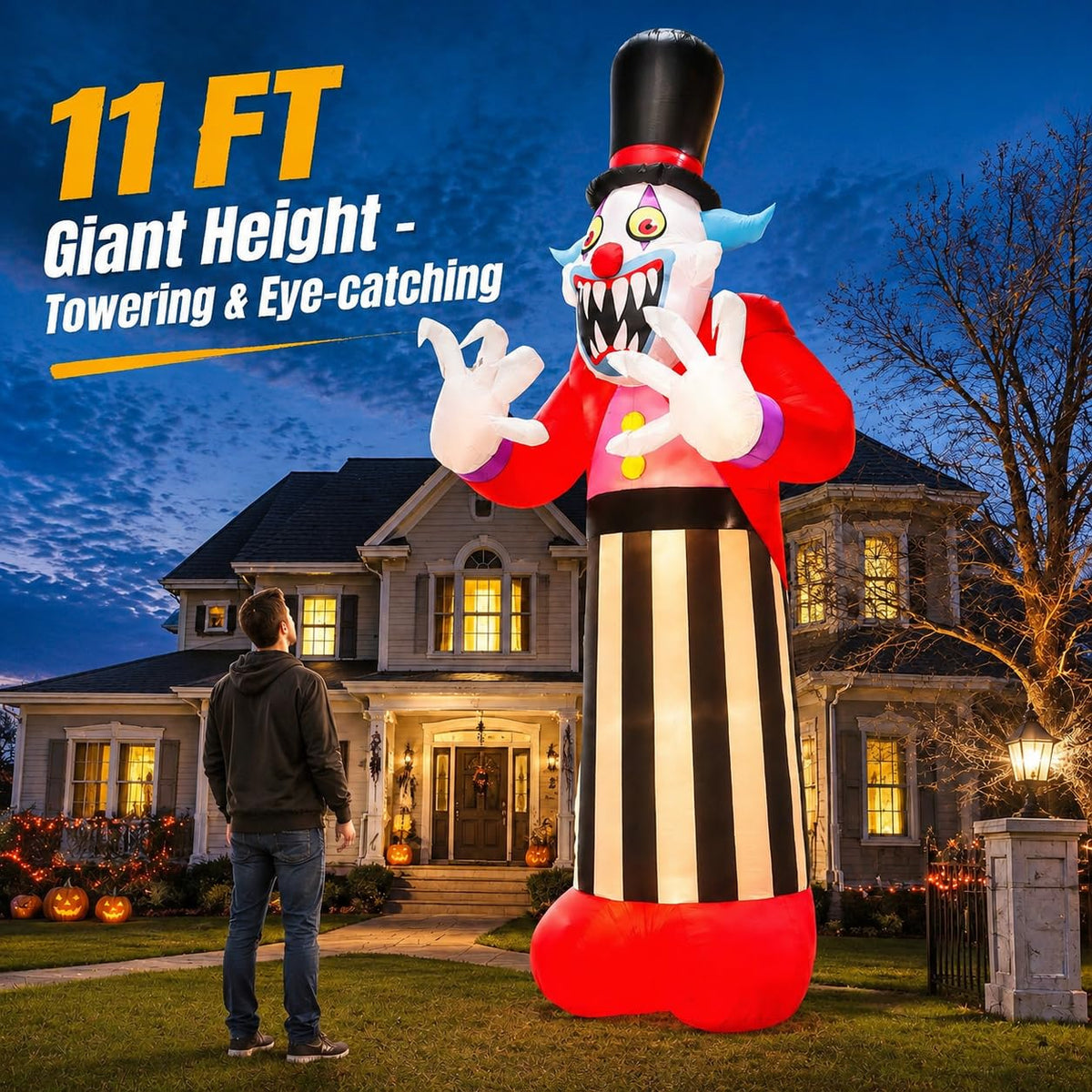 11FT Giant Halloween Inflatables Clown Ghost with LED Lights I7155