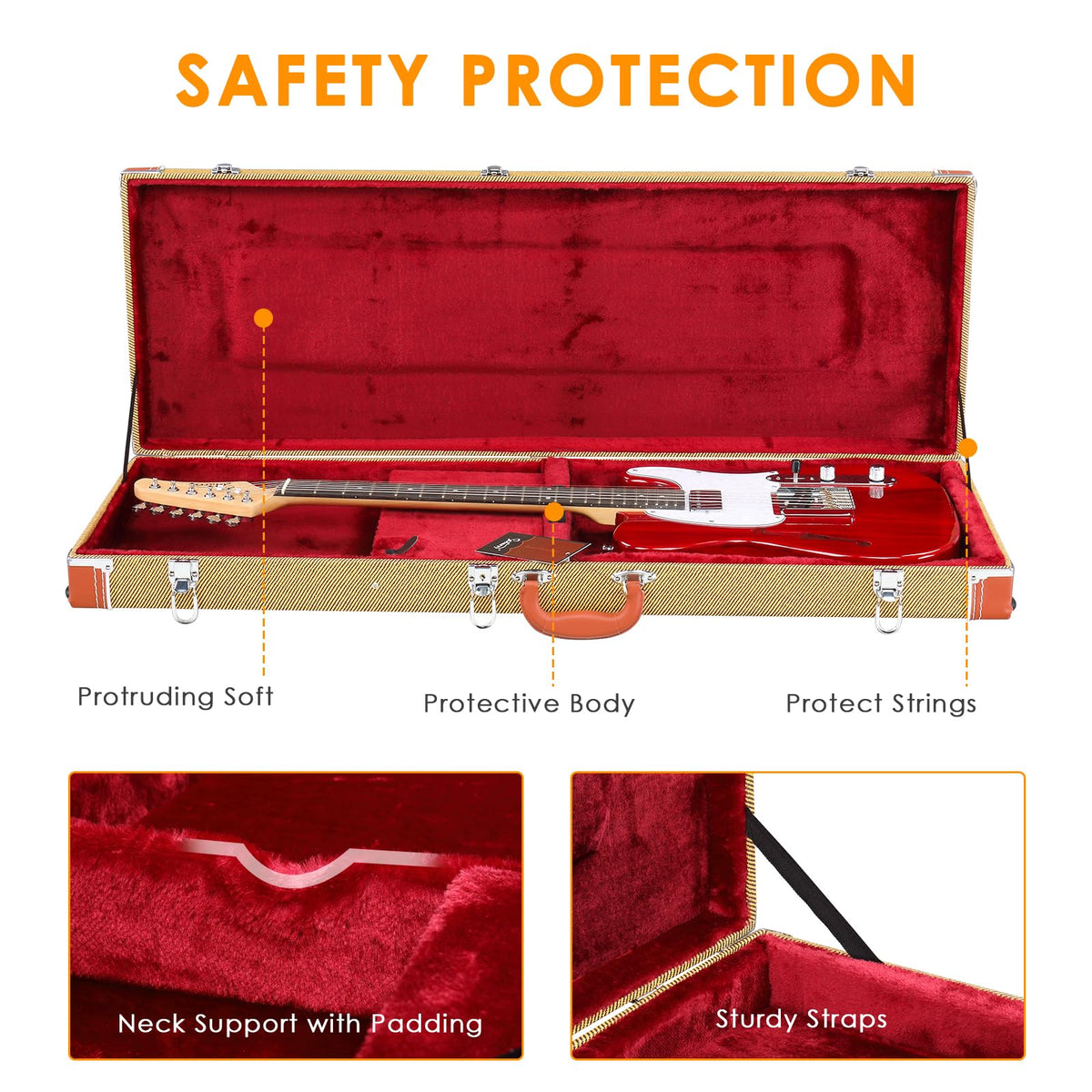 39-Inch Wooden Hard Shell Electric Guitar Case W5911