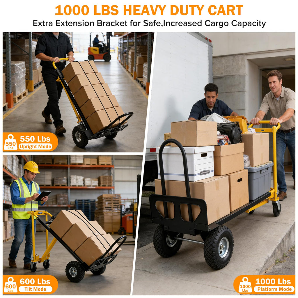 3 in 1 Convertible Hand Truck Dolly Cart with 10" Pneumatic Wheels, 1000LBS Capacity L7799