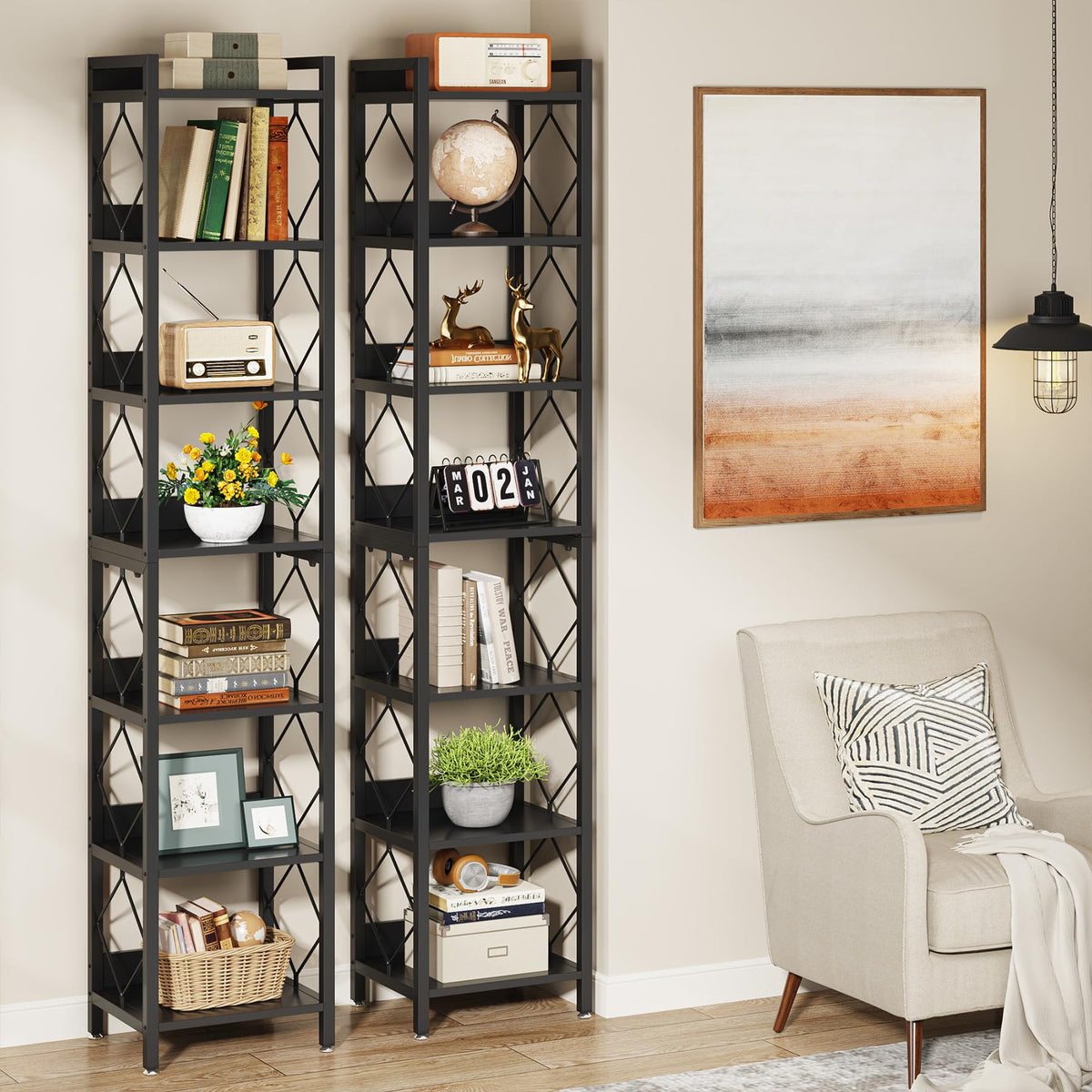 78.7 Inch Tall Skinny Narrow Black Bookshelf Bookcase R10002