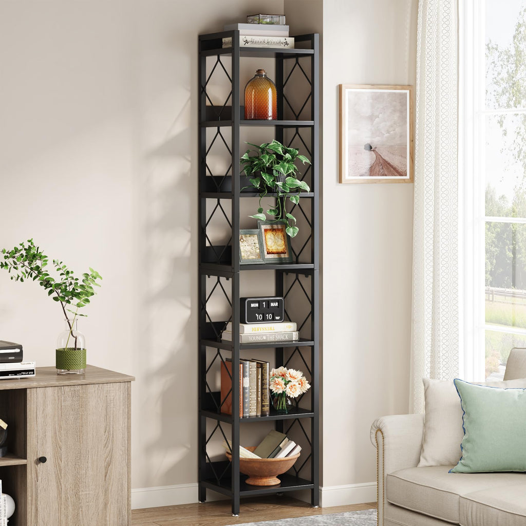 78.7 Inch Tall Skinny Narrow Black Bookshelf Bookcase R10002