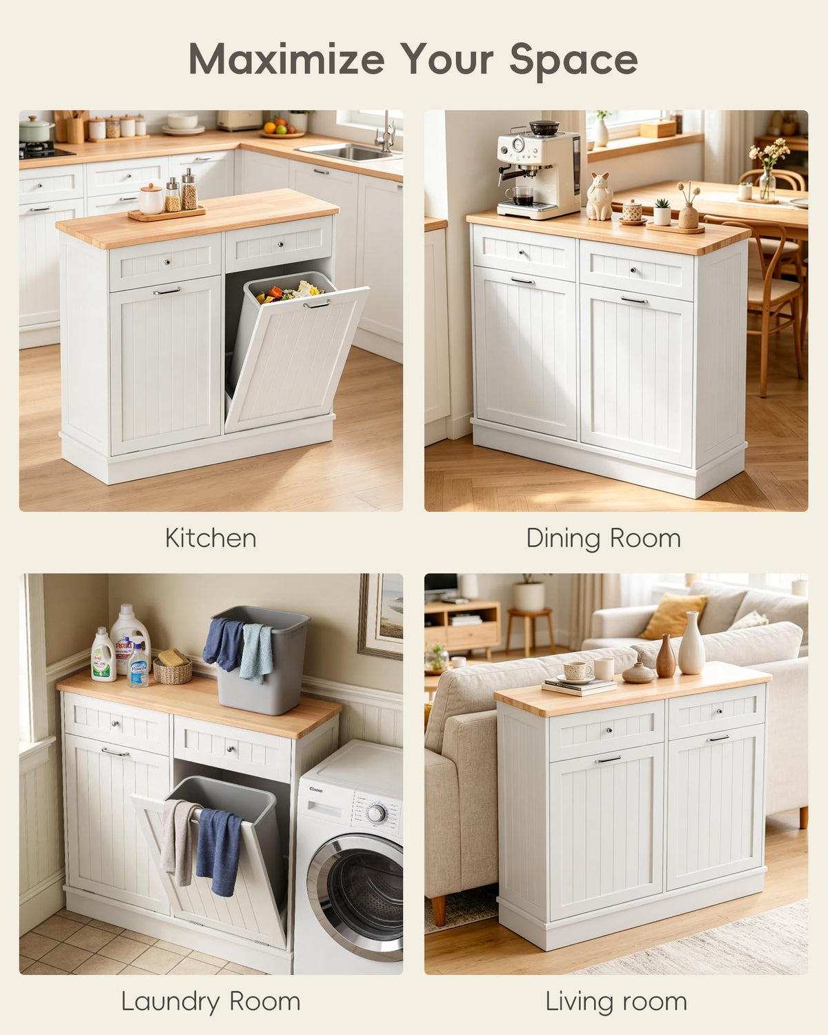 2 x 10 Gallon White Tilt Out Trash Cabinet with 2 Storage Drawer N22572