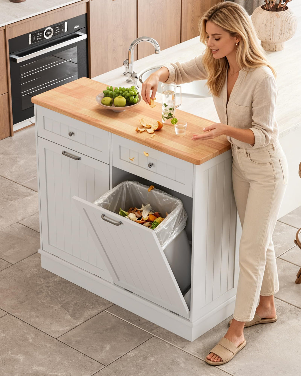 2 x 10 Gallon White Tilt Out Trash Cabinet with 2 Storage Drawer N22572