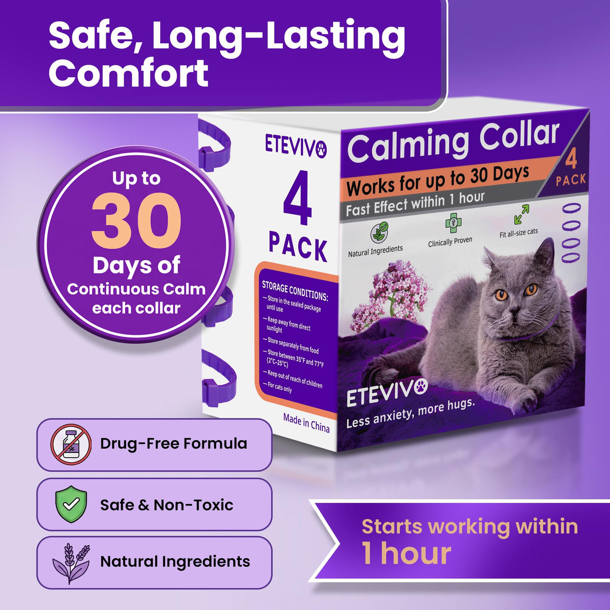 4 Pack Adjustable Calming Collar for Cats W554840
