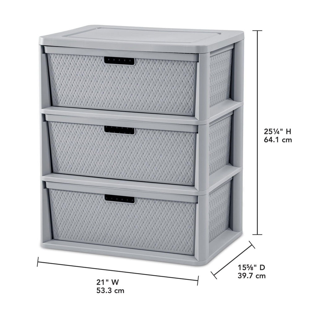 3 Drawer Plastic Storage Tower with Removable Bins, Gray, 2 Pack S523