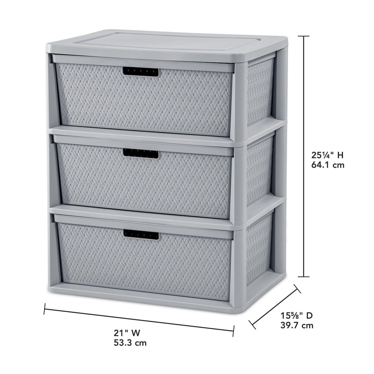 3 Drawer Plastic Storage Tower with Removable Bins, Gray, 2 Pack S523