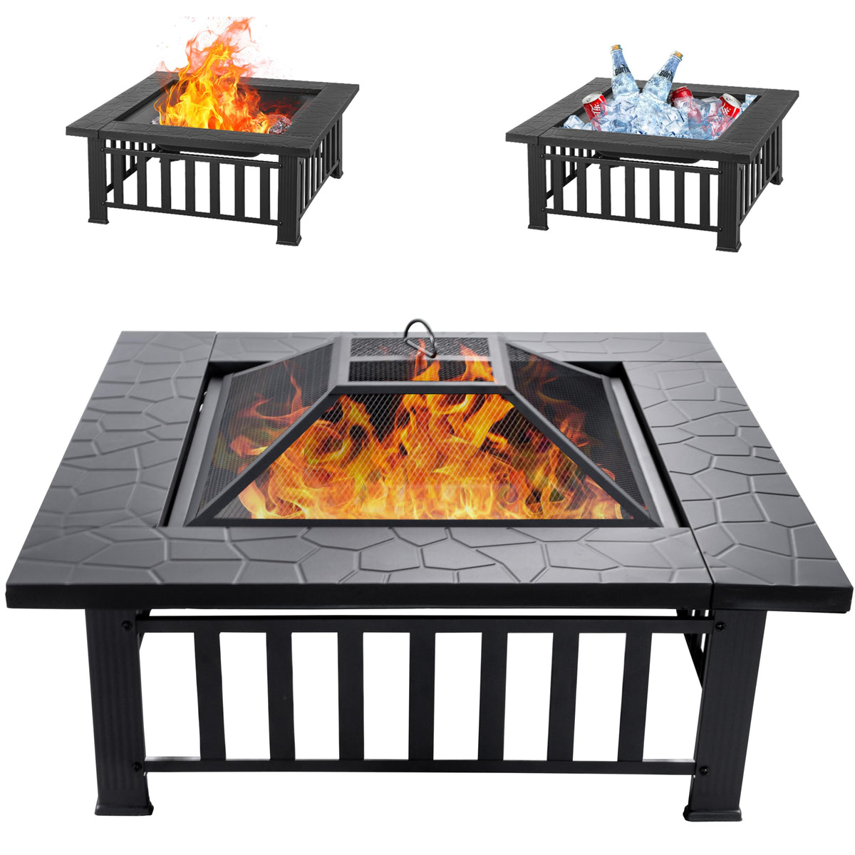 32 inch Square Outdoor Fire Pit Table with Spark Screen Z99209