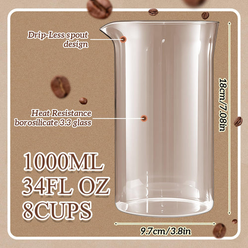2 Pcs Borosilicate Glass French Press Replacement, 34 oz T717220
