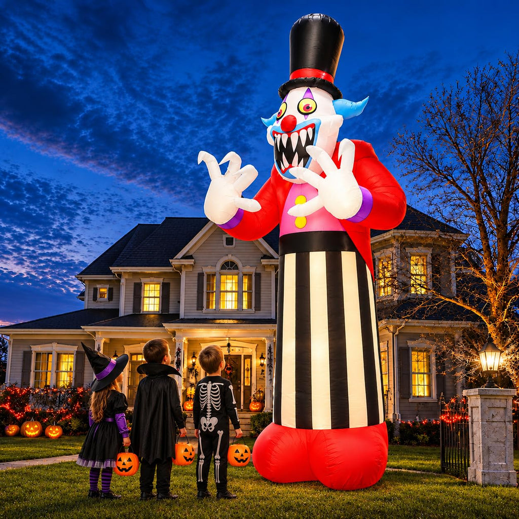11FT Giant Halloween Inflatables Clown Ghost with LED Lights I7155