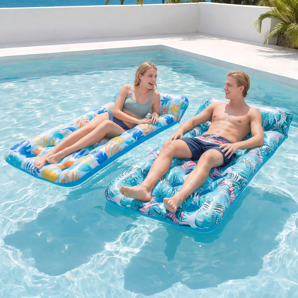 2 Pack Inflatable Pool Float Mat & 75" x 51" Tanning Pool Lounger P476608