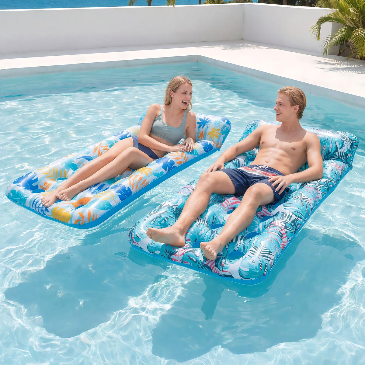 2 Pack Inflatable Pool Float Mat & 75" x 51" Tanning Pool Lounger P476608