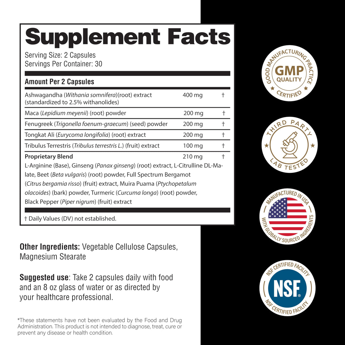 Maca Root Fenugreek Ashwagandha L-Arginine Ginseng Muira Puama Herbal Supplement 60 Capsules G666