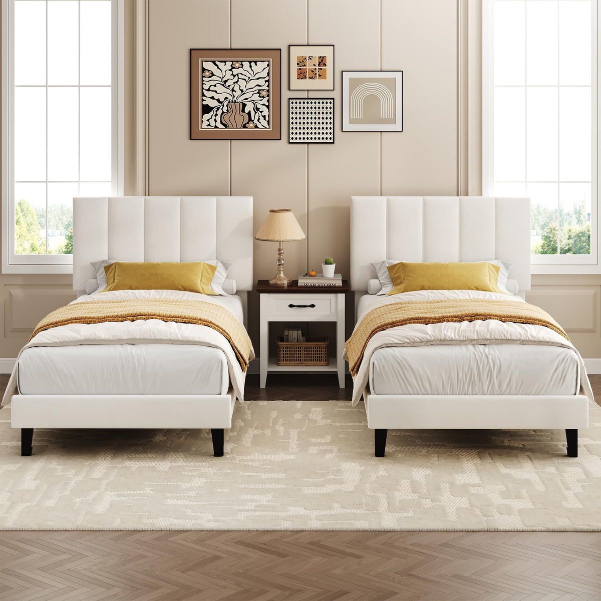 White Twin Size Upholstered Bed Frame D53026
