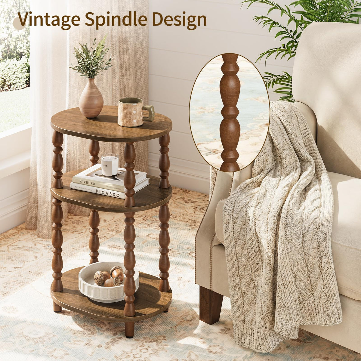 3-Tier Oval Wood Side Table with Storage Shelf B389