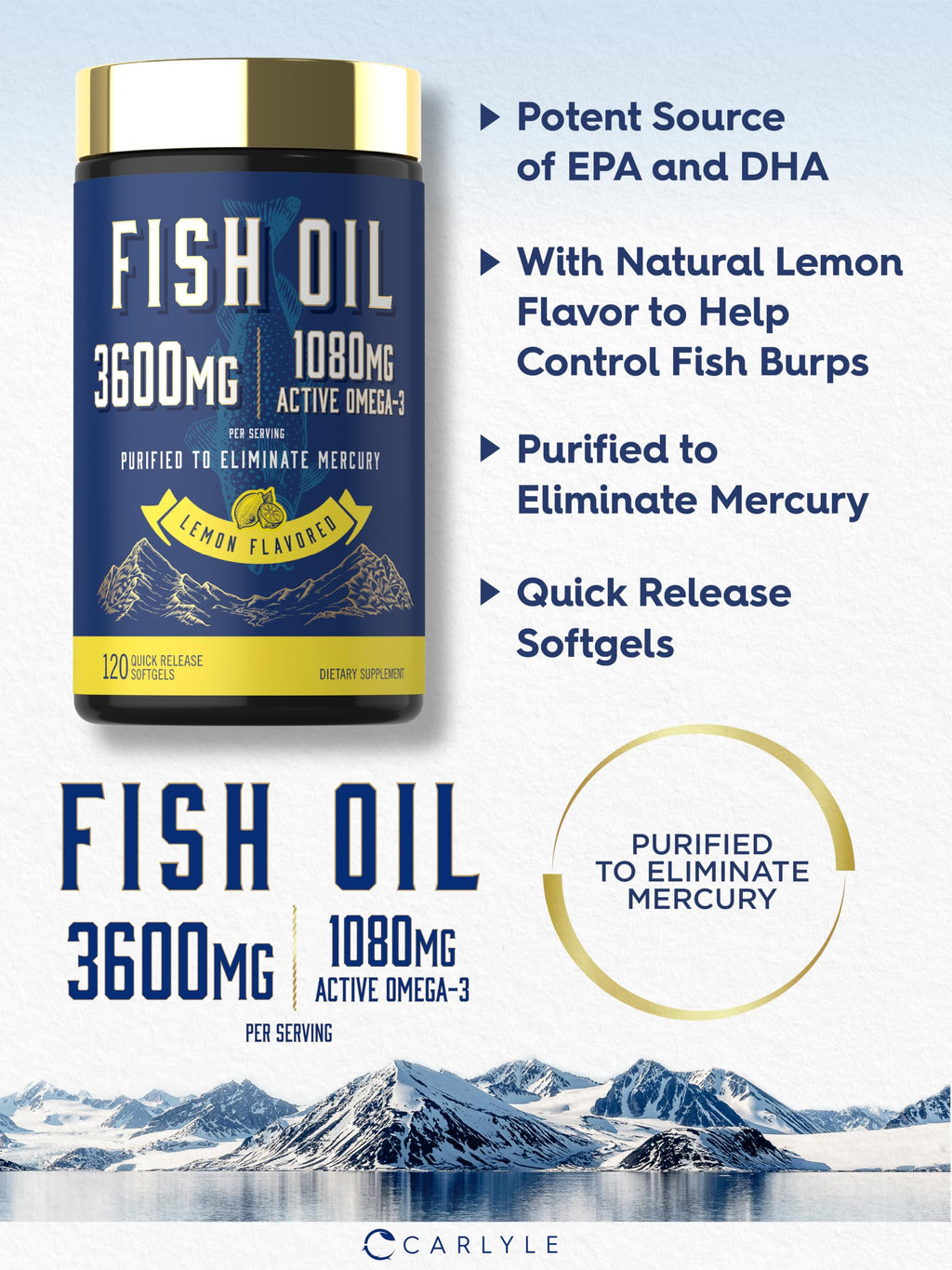 Fish Oil 3600mg 1080mg Omega 3 120 Count T849