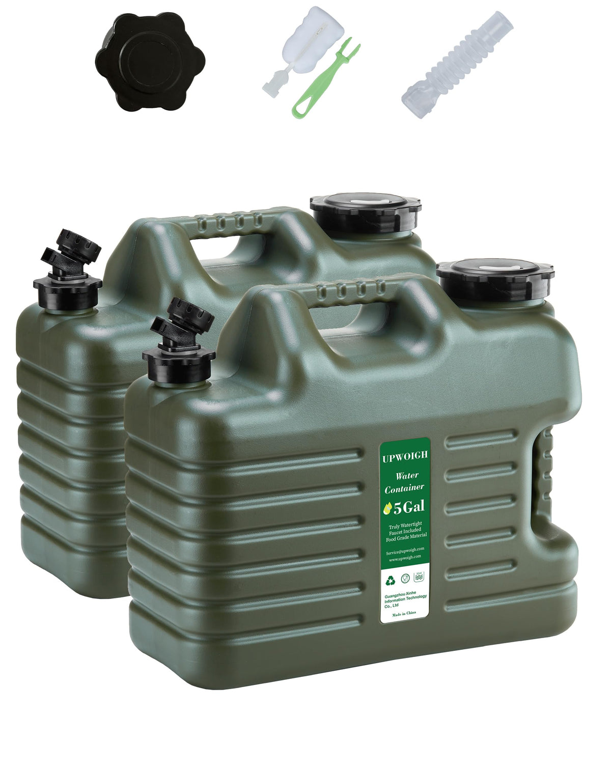 5 Gallon Camping Water Jug with Spigot, Military Green, 2 Pack Q611