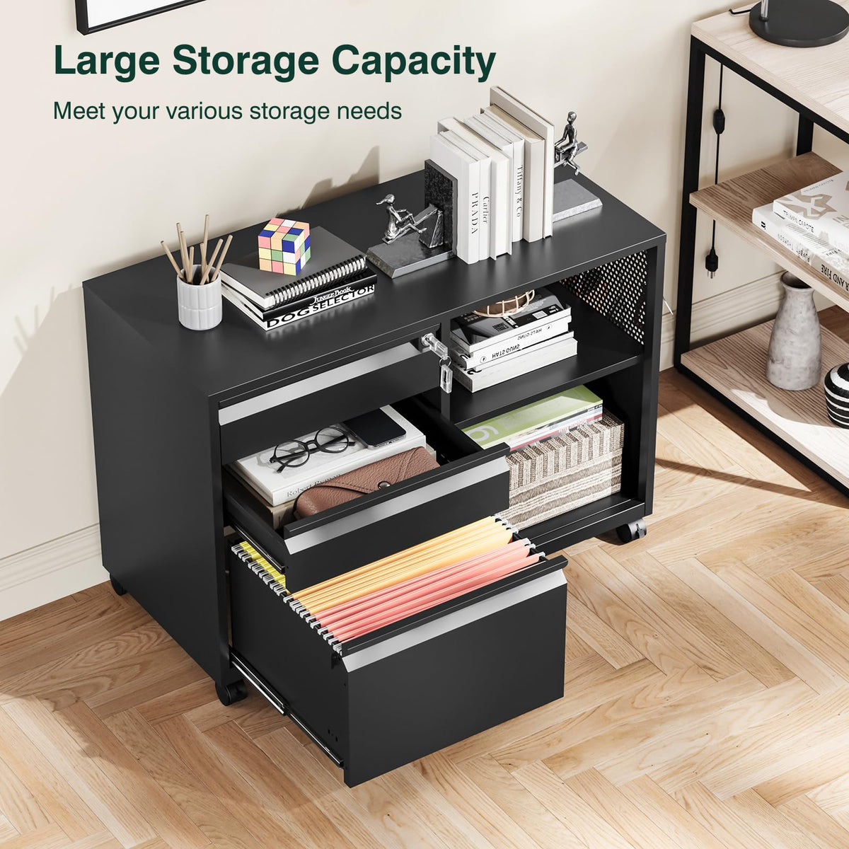3 Drawer Metal File Cabinet with Lock and Shelves H68256