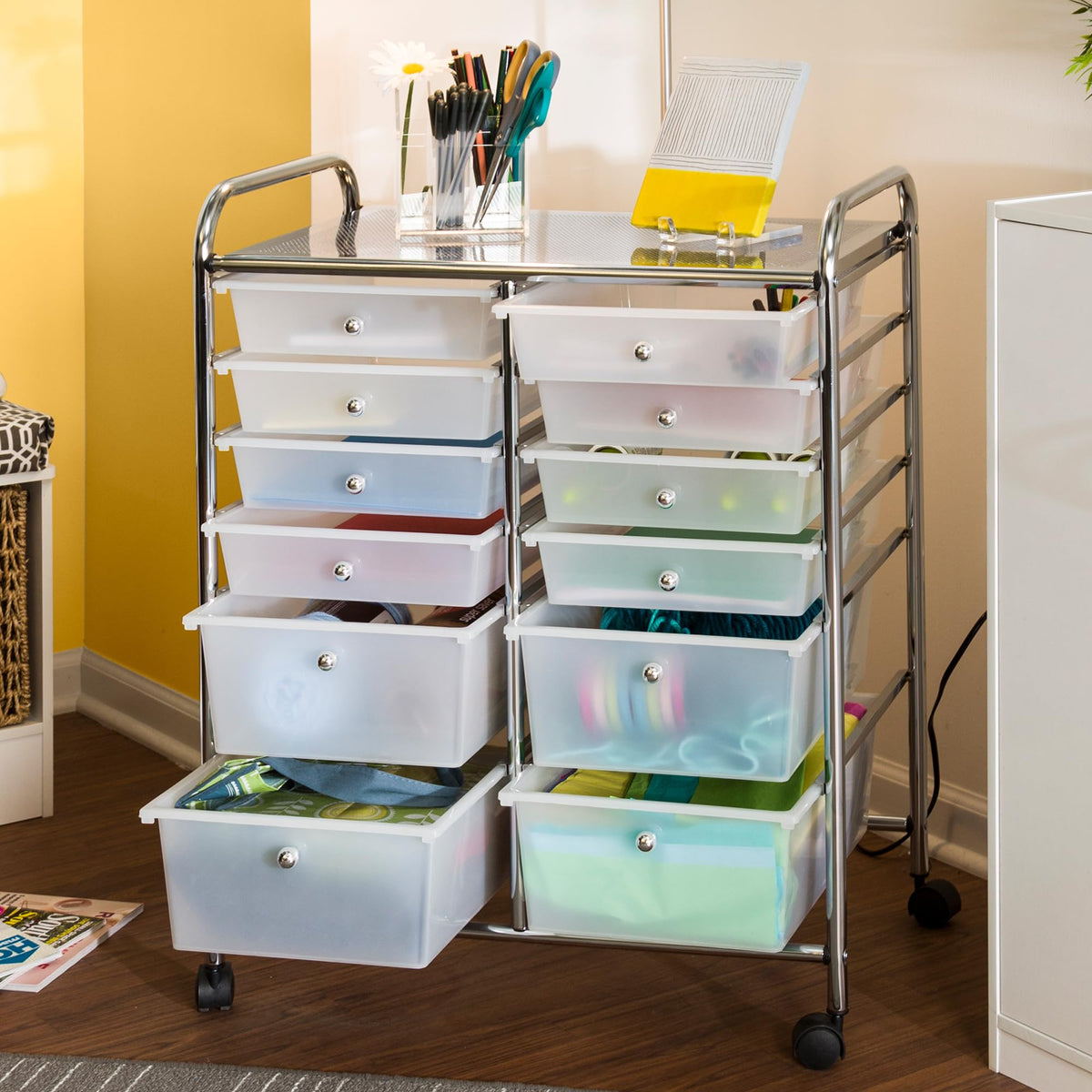 Rolling Craft Storage Cart, Clear, 12-Drawer H49824