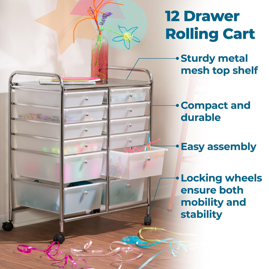 Rolling Craft Storage Cart, Clear, 12-Drawer H49824