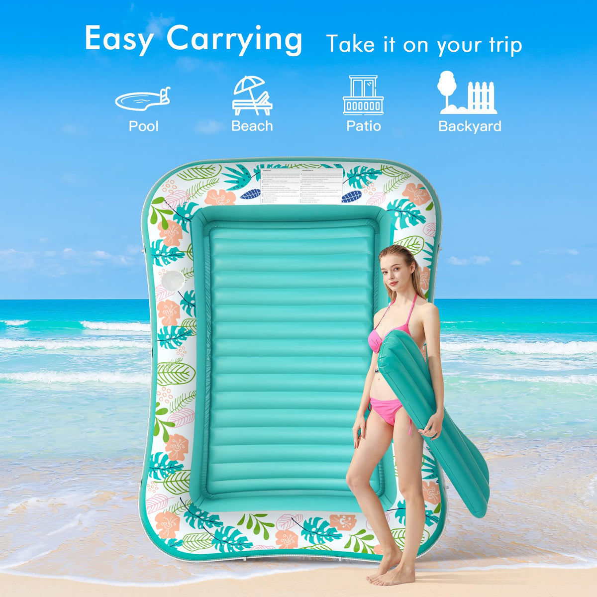 2 Pack Inflatable Pool Float Mat & 75" x 51" Tanning Pool Lounger P476608