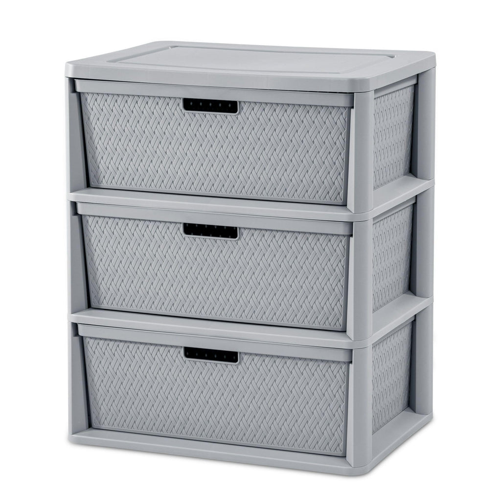3 Drawer Plastic Storage Tower with Removable Bins, Gray, 2 Pack S523