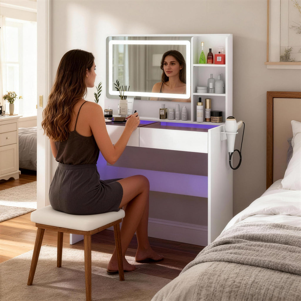 White Makeup Vanity Desk with LED Mirror L127