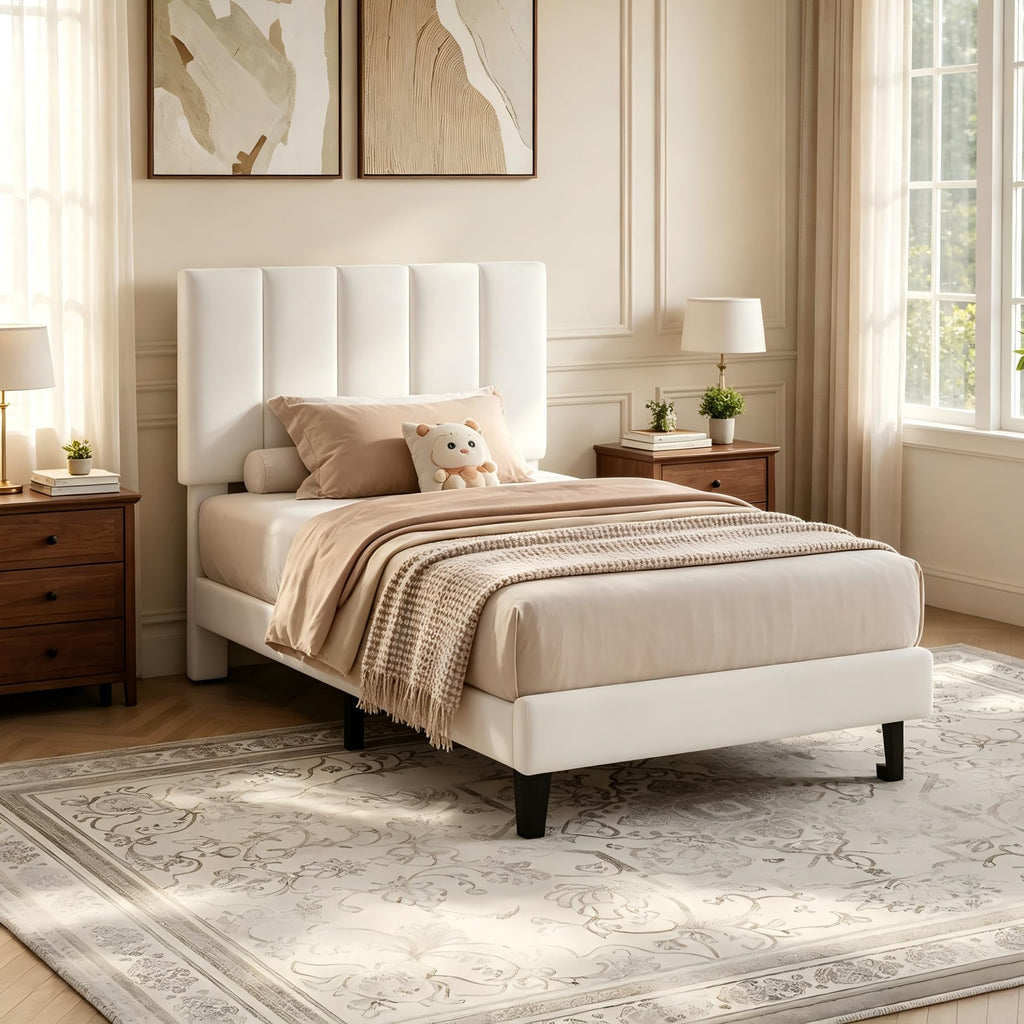White Twin Size Upholstered Bed Frame D53026