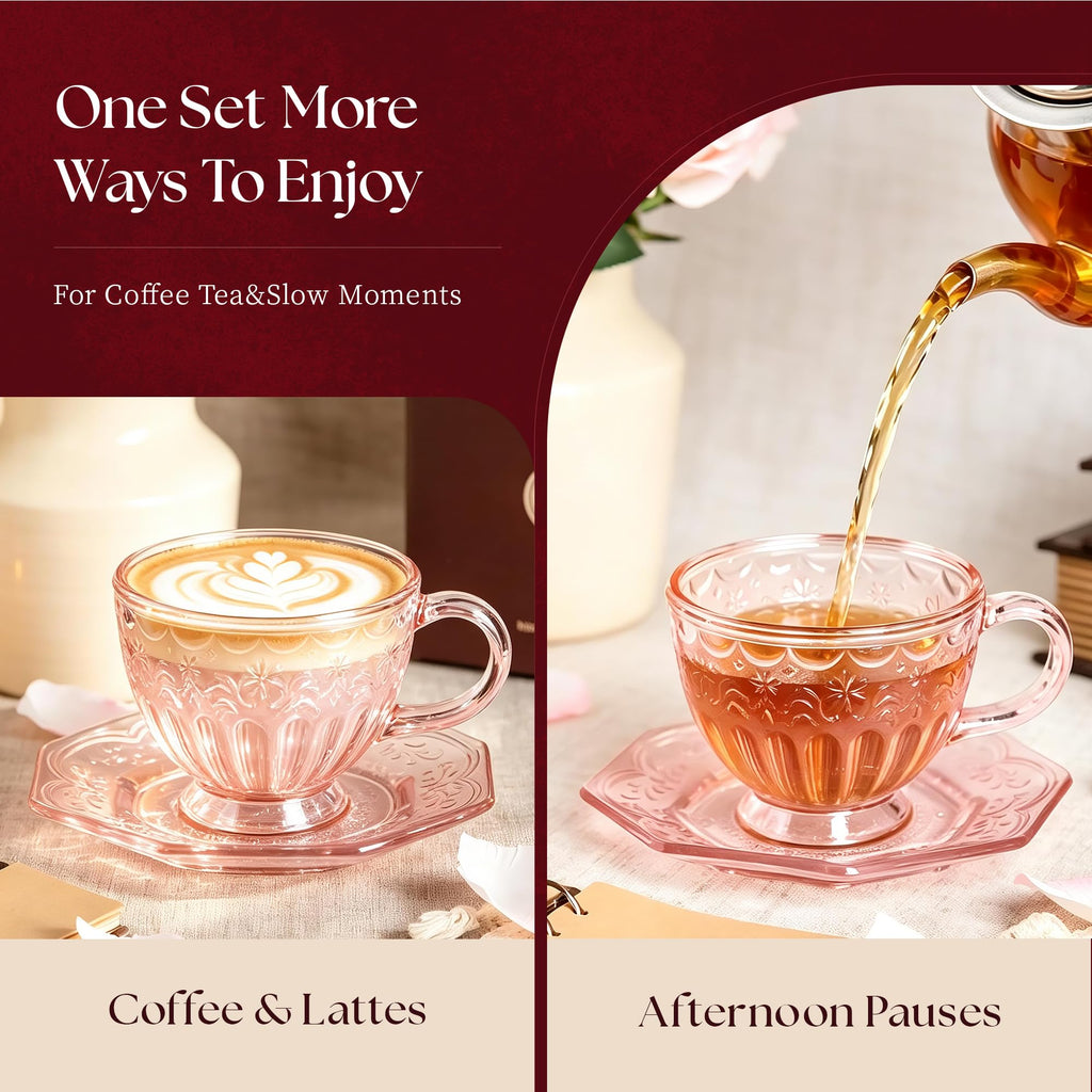 Glass Tea Cup and Saucer Set, 12 oz I902205
