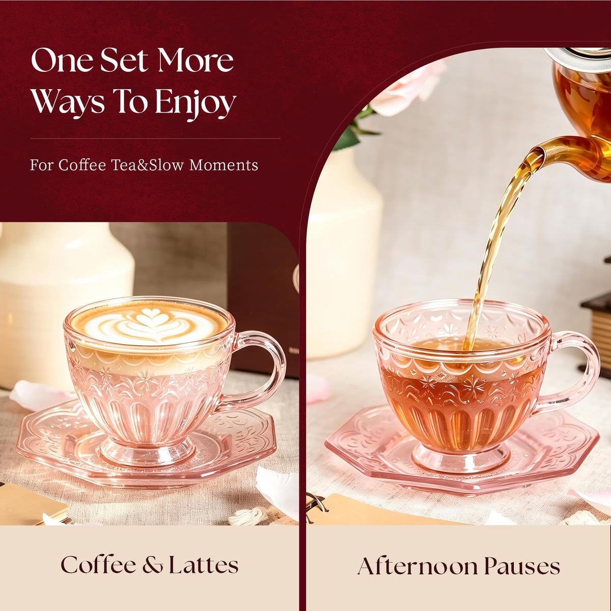 Glass Tea Cup and Saucer Set, 12 oz I902205