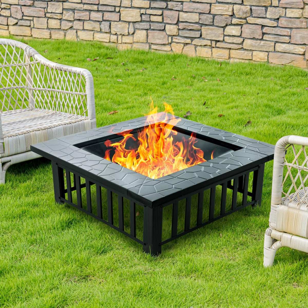 32 inch Square Outdoor Fire Pit Table with Spark Screen Z99209