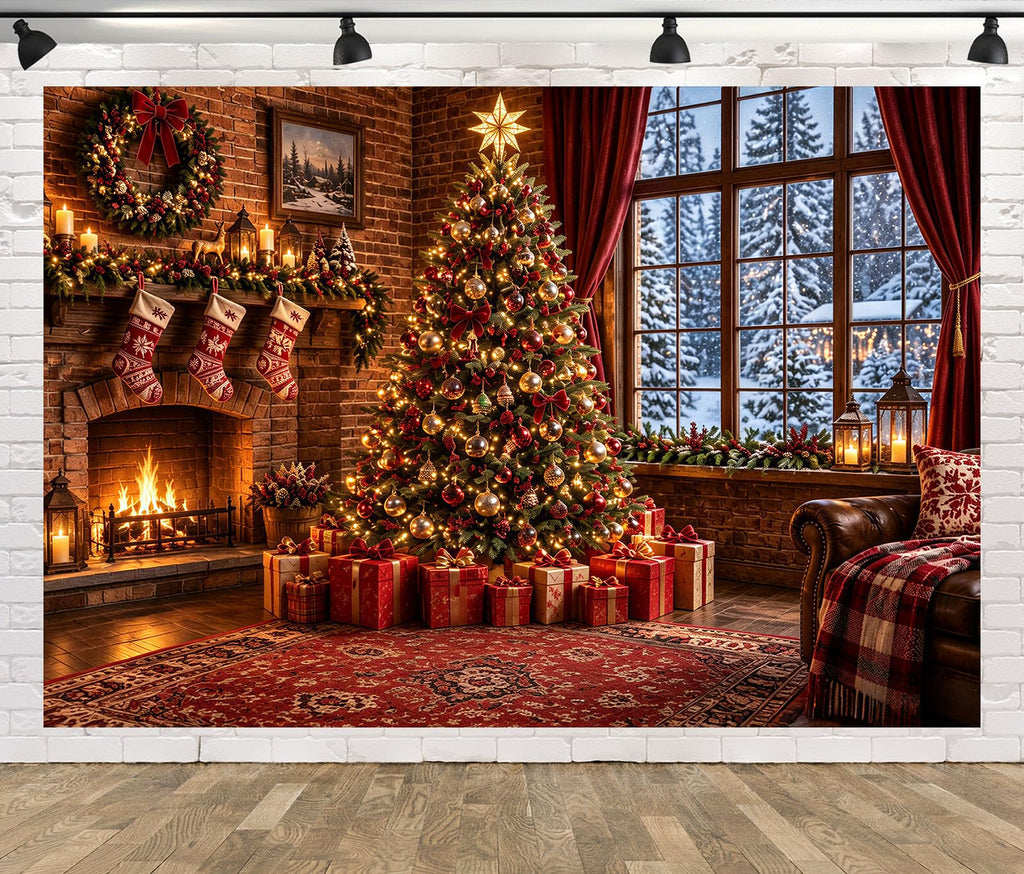 Fabric Christmas Window Backdrop J7457
