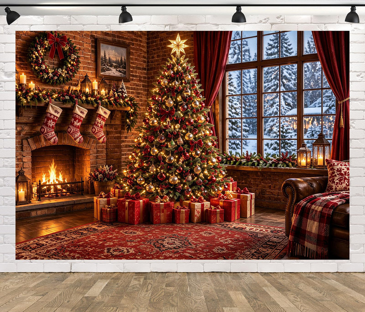 Fabric Christmas Window Backdrop J7457