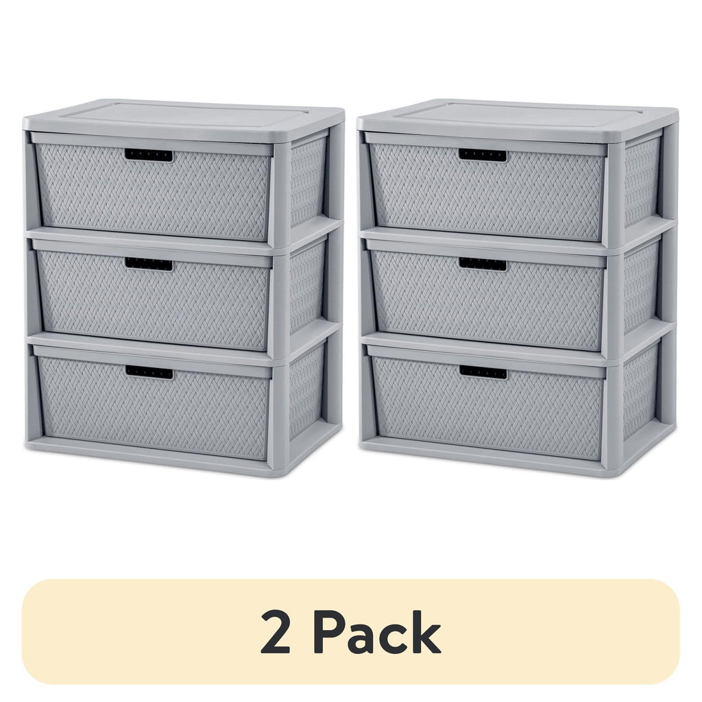 3 Drawer Plastic Storage Tower with Removable Bins, Gray, 2 Pack S523