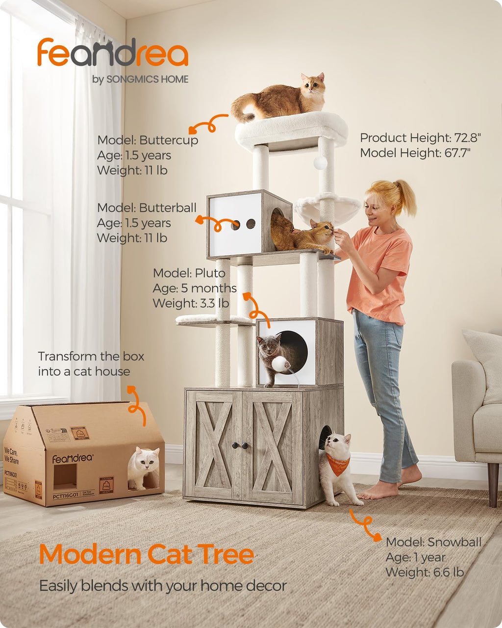 70.1-Inch Tall Cat Tree with Litter Box Enclosure P38900
