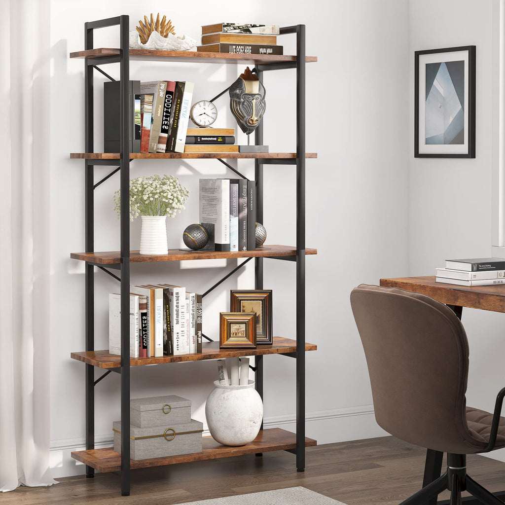 5 Tier Industrial Bookshelf with Metal Frame M7212
