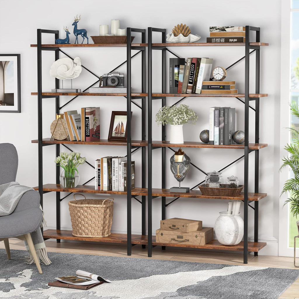 5 Tier Industrial Bookshelf with Metal Frame M7212